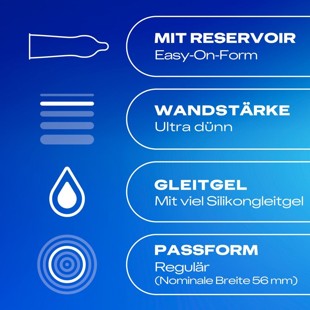 Vorderseite der Durex Hautnah Extra Feucht Kondompackung. Goldfarben, mit Logo und Produktmerkmalen.