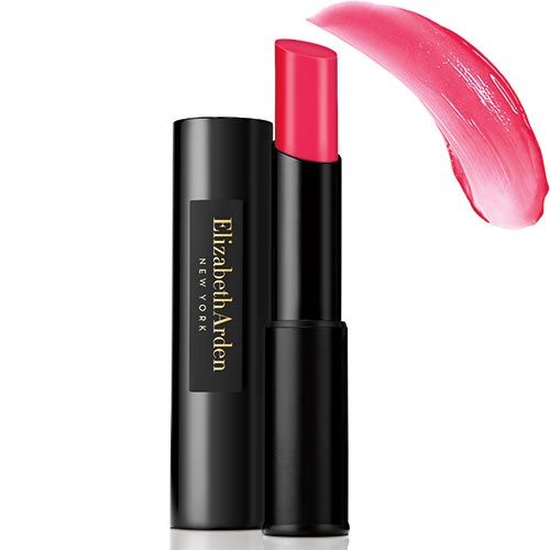 Lippenstift mit schwarzer Hülse und rosa Lippenstift. Daneben ein rosa Farbfleck. Auf der Hülse steht "Elizabeth Arden NEW YORK".