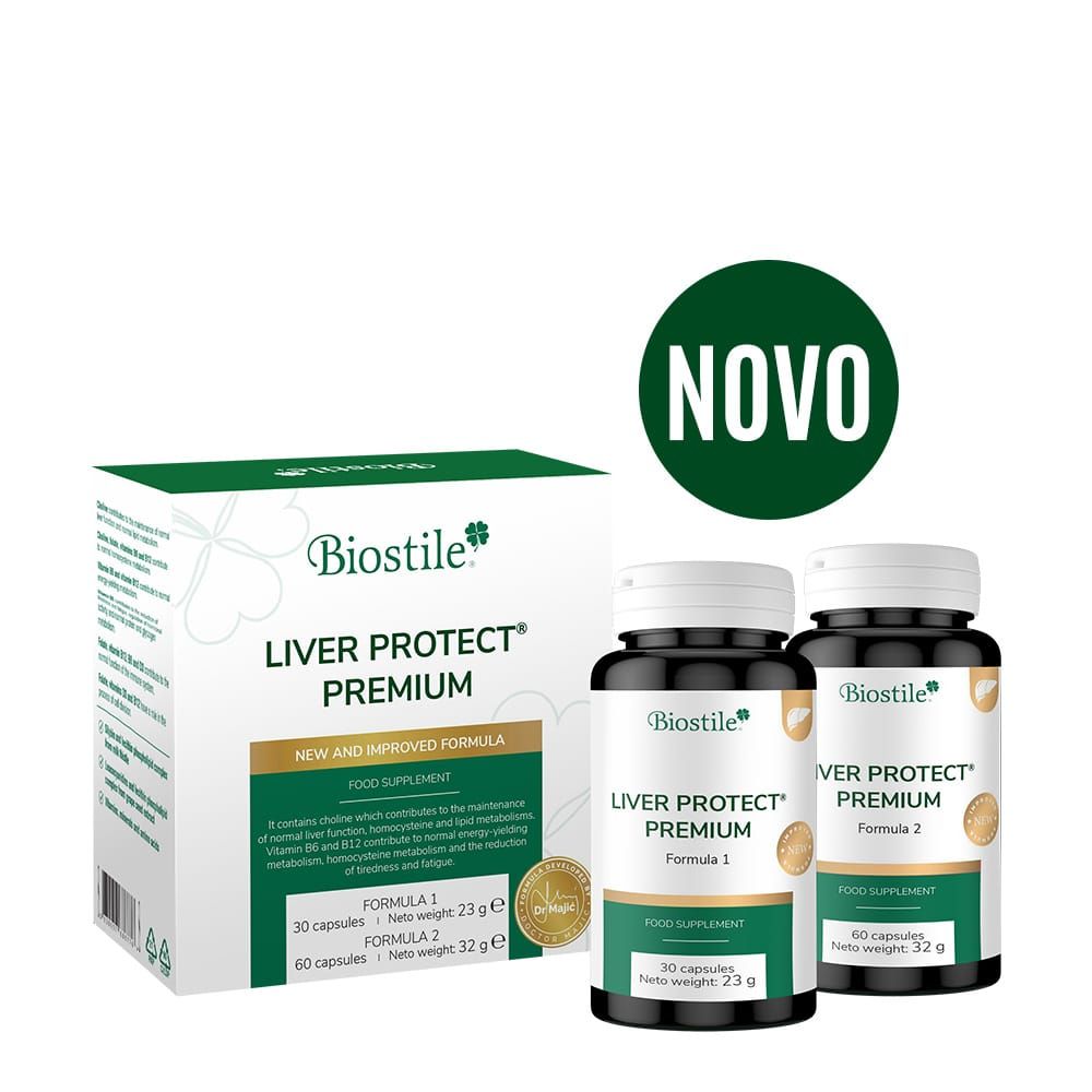 Biostile Liver Protect Premium Kapseln: Eine Packung und zwei Flaschen mit je 30 Kapseln. Novo-Kennzeichnung.