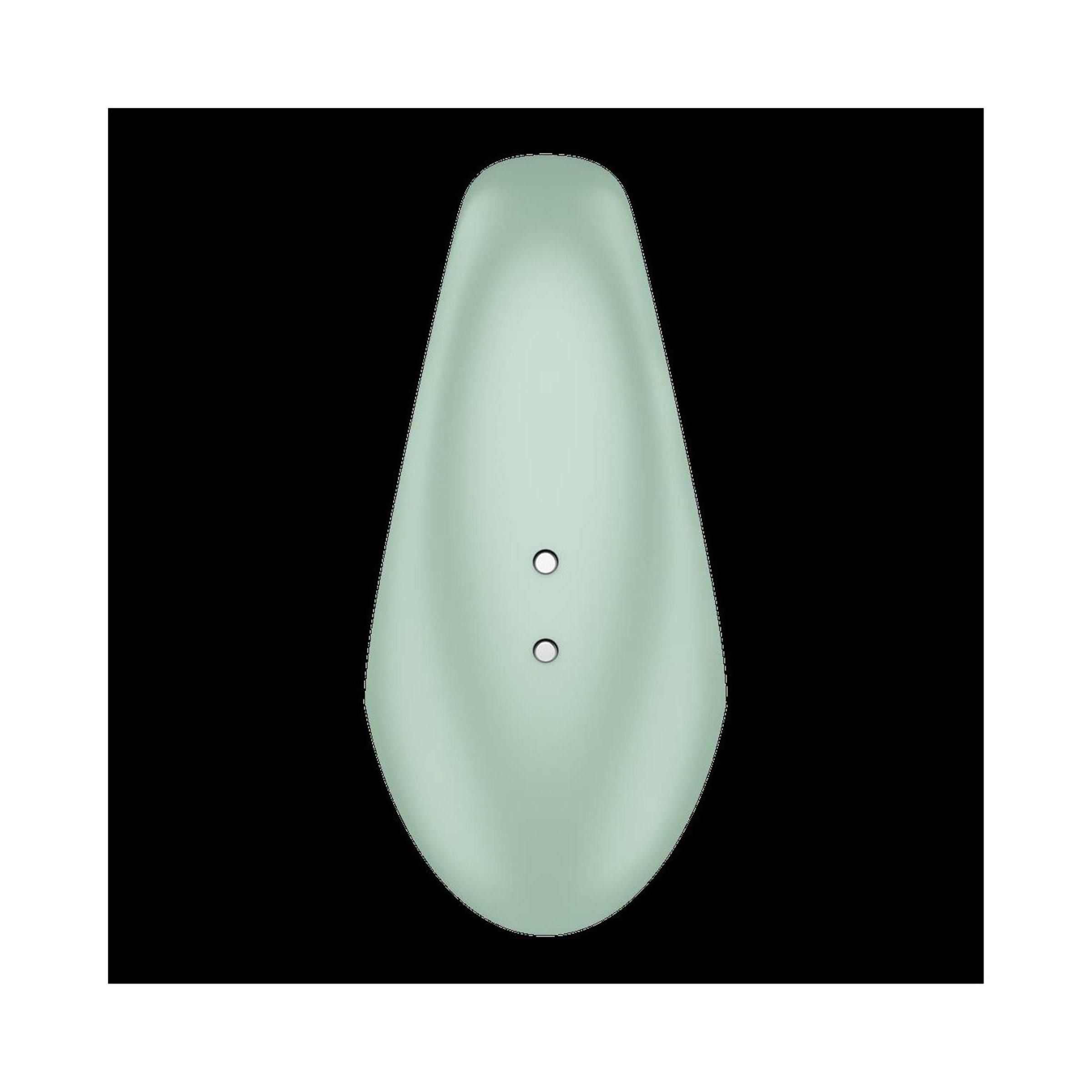 Mintfarbener Penisring mit Fingervibrator. Tropfenförmig mit zwei Öffnungen. Aus Silikon.