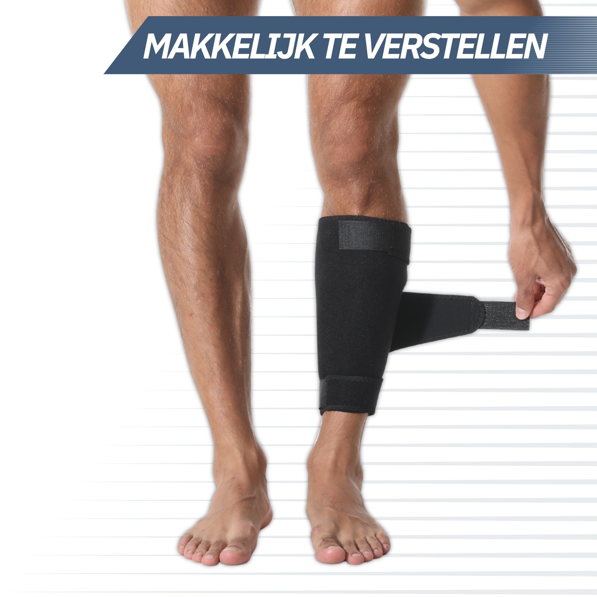 Schwarze Kniebandage mit Klettverschlüssen am Bein.