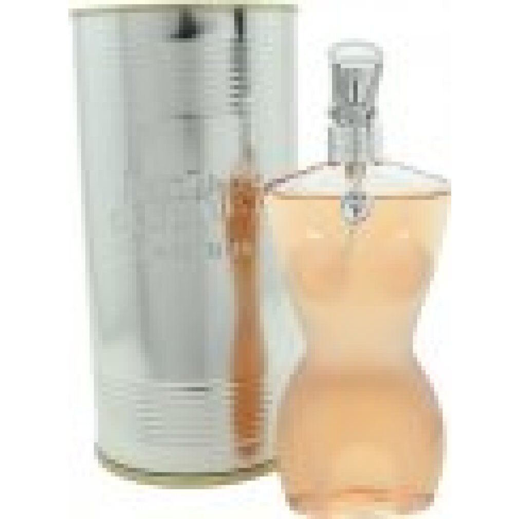 Parfümflasche in Frauenkörperform und Dose. Aufschrift: Jean Paul Gaultier Classique Eau de Toilette.