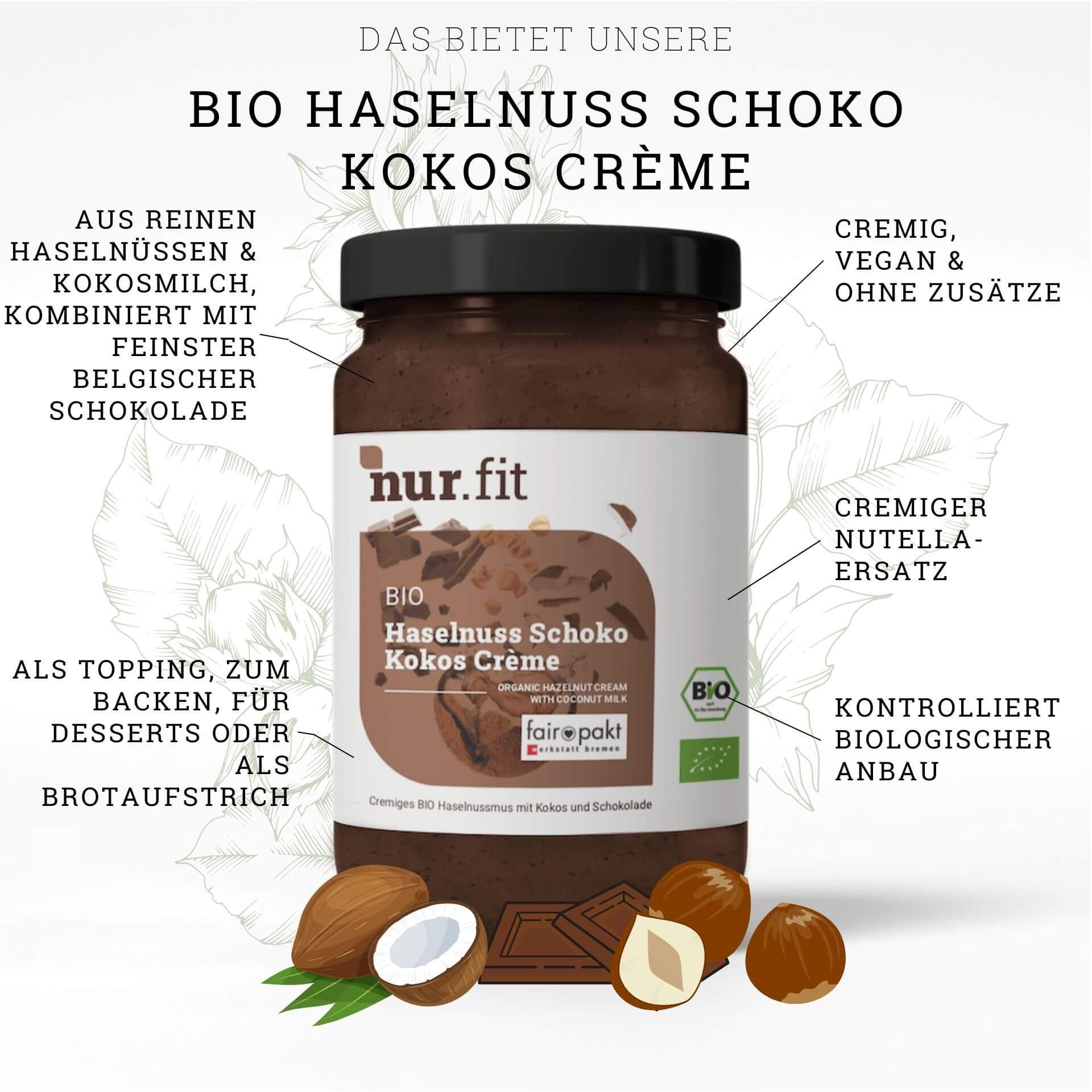 nur.fit BIO Haselnuss Schoko Kokos Créme