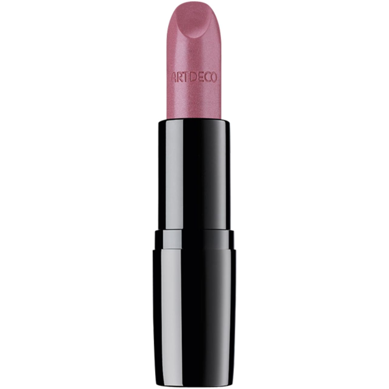 Artdeco Lippenstift in Rosenholz mit Schimmer. Schwarzer Schaft, aufgeschraubter Deckel.