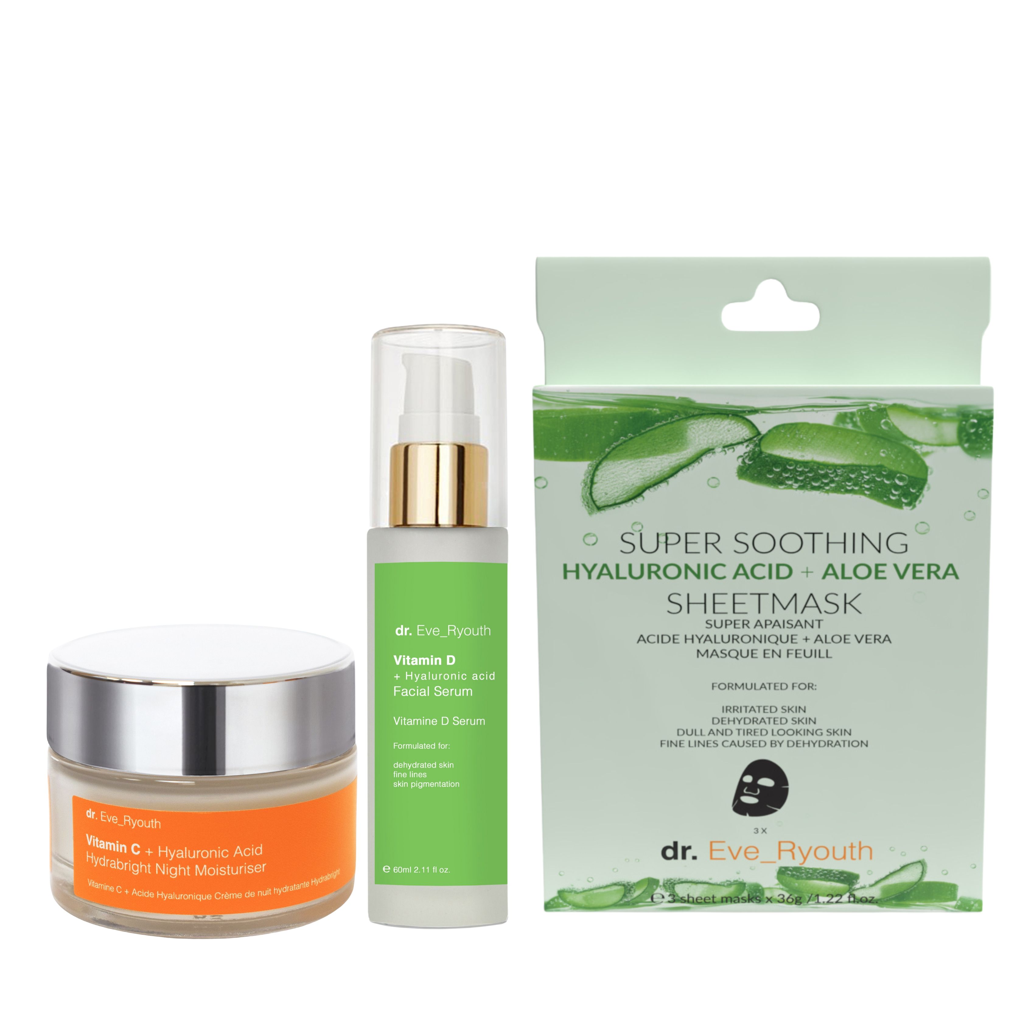Dr. Eve_Ryouth Hydrabright Nachtcreme + Pro-Age Serum + Aloe Masken-Set