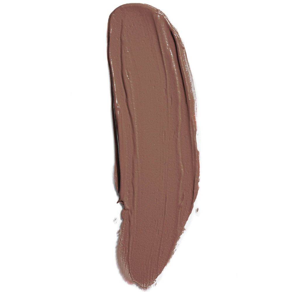 Brauner Lippenstift-Swatch auf weißem Hintergrund. Die Textur ist glatt und matt.