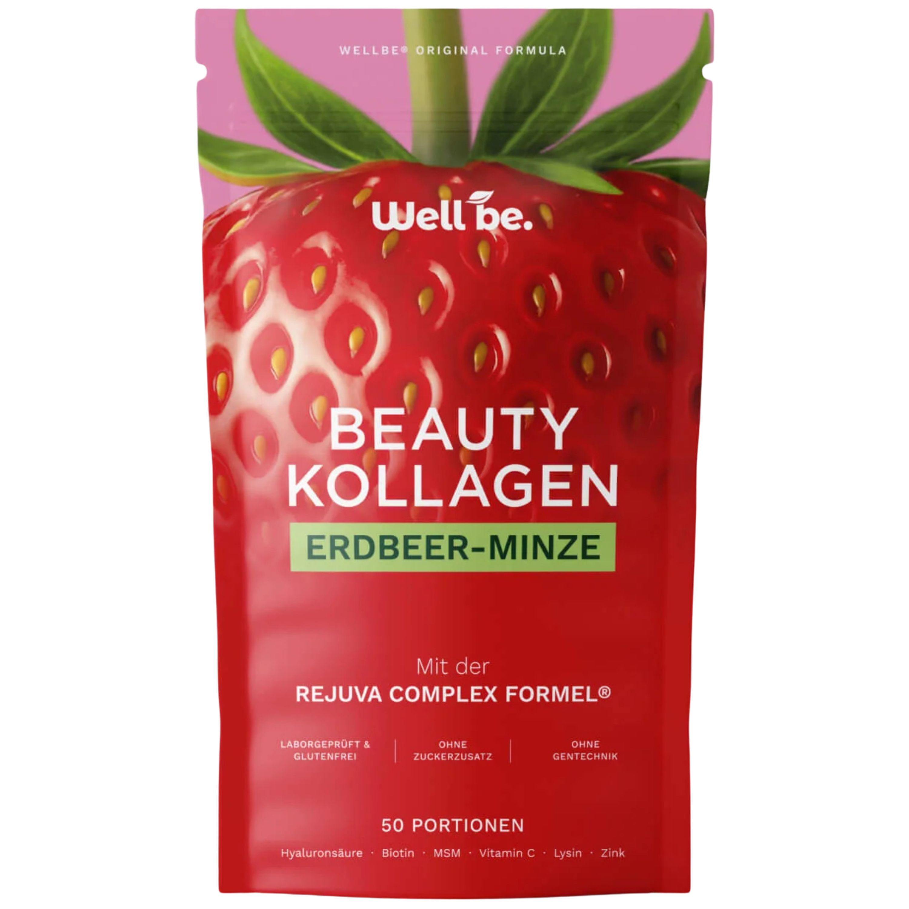 Wellbe Beauty Kollagen Erdbeer-Minze. 50 Portionen. Laborgeprüft, ohne Gentechnik.