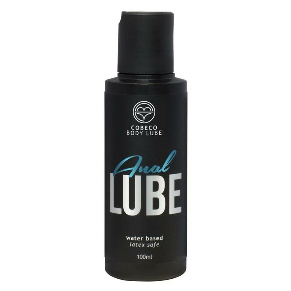 Schwarze Flasche mit Anal Lube Aufschrift, wasserbasiert, latextauglich, 100ml.