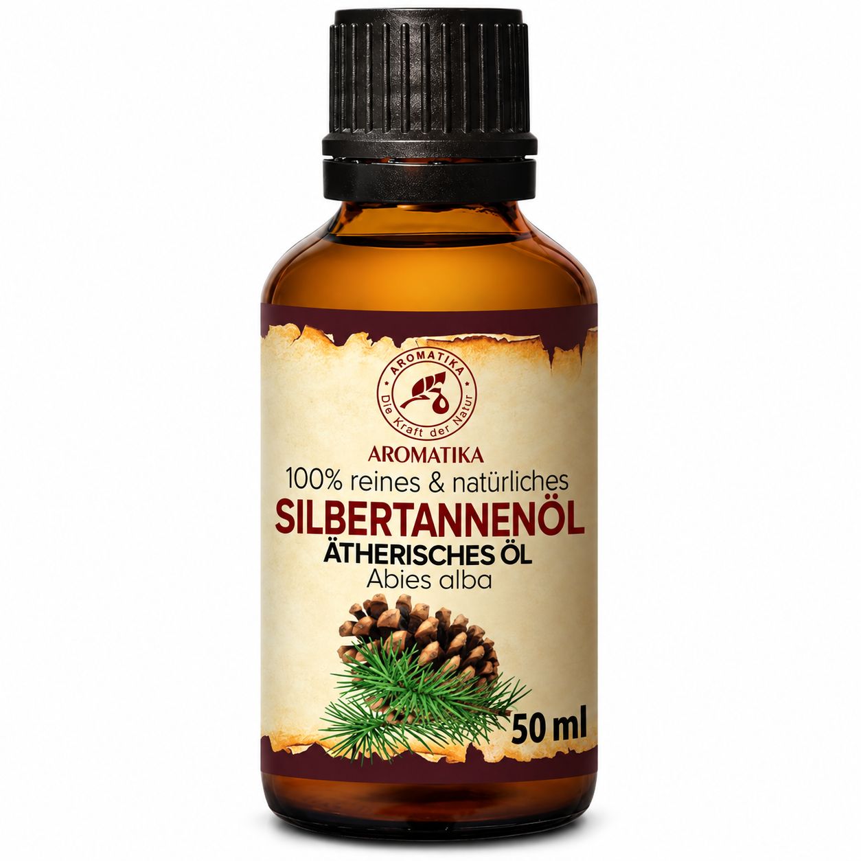 Flasche 50ml Silber-Tannen-Ätherisches Öl mit Zapfen und Nadeln.
