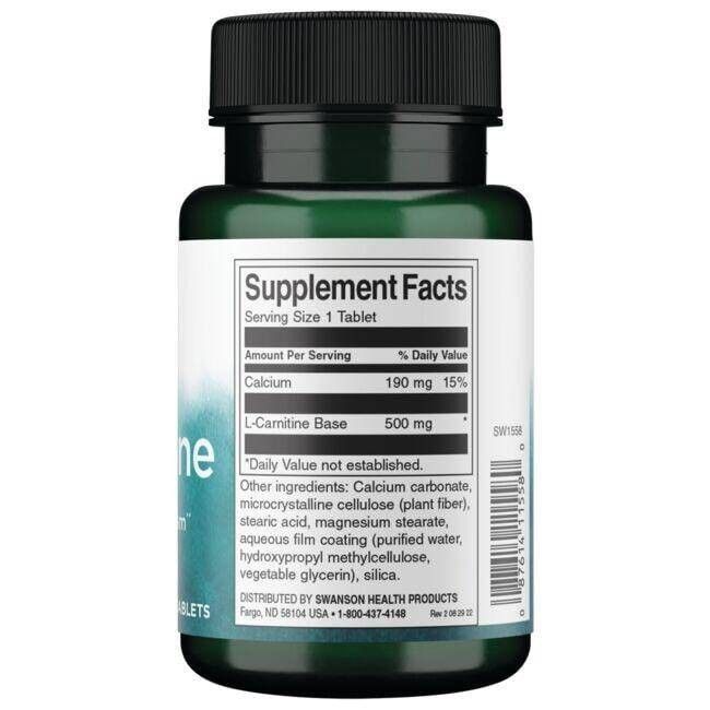Rückseite der grünen Flasche. Etikett mit Nährwertangaben. Enthält L-Carnitin Base 500 mg.