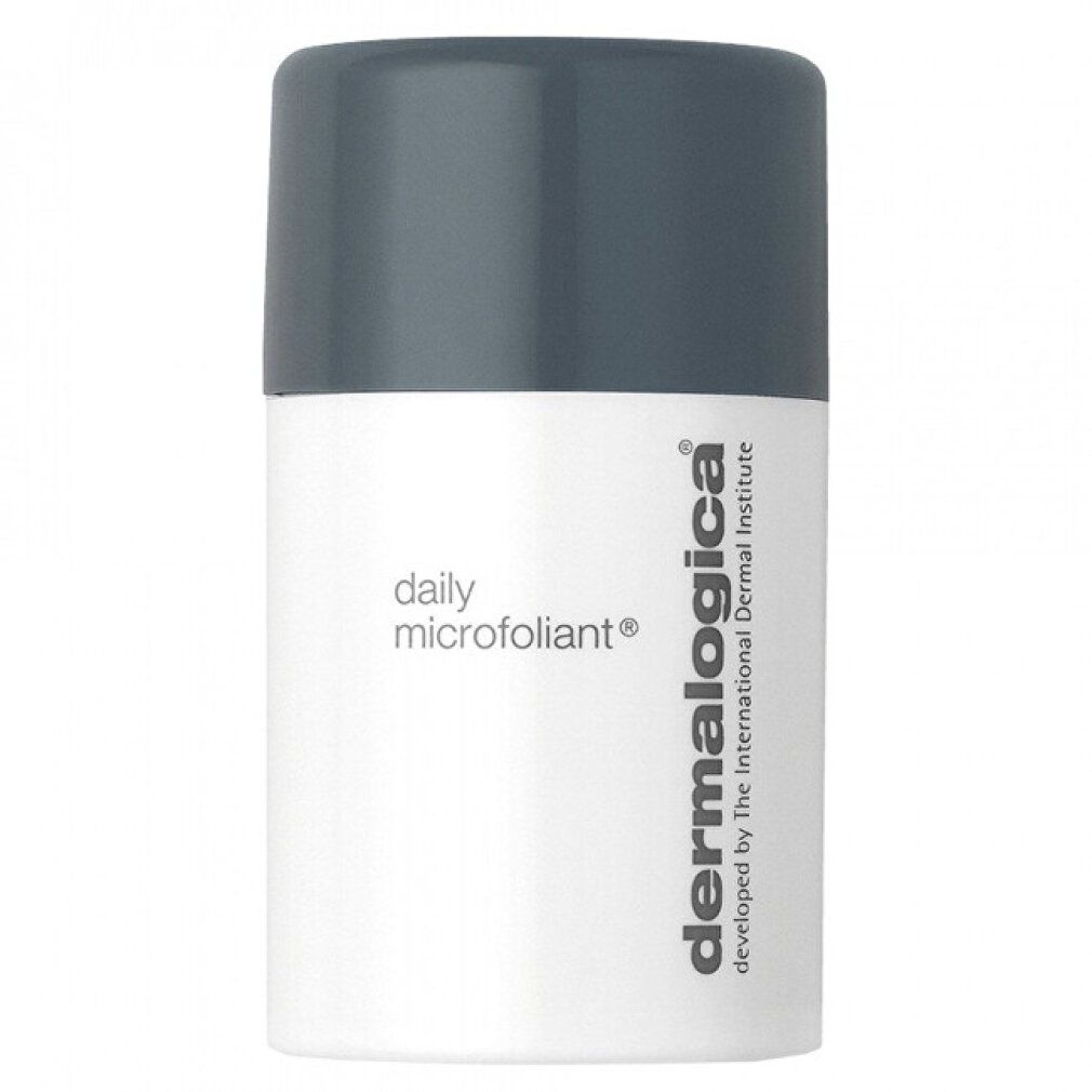 Weiße, zylindrische Flasche mit grauem Deckel. Aufschrift: "daily microfoliant" und "dermalogica".