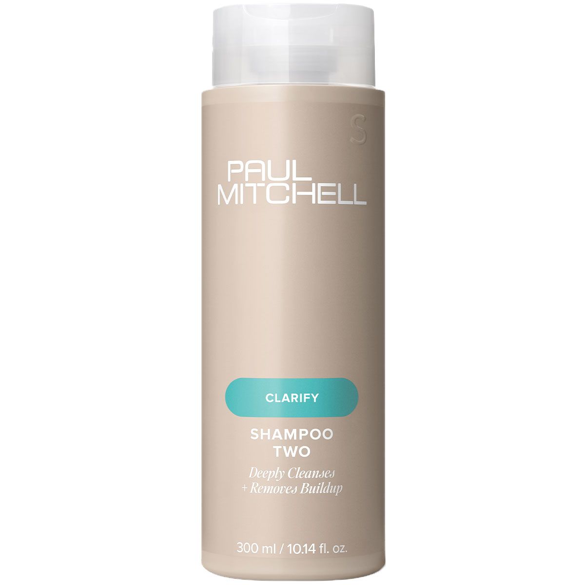 Paul Mitchell Clarify Shampoo Two, 300 ml. Beige Flasche mit weißem Verschluss.