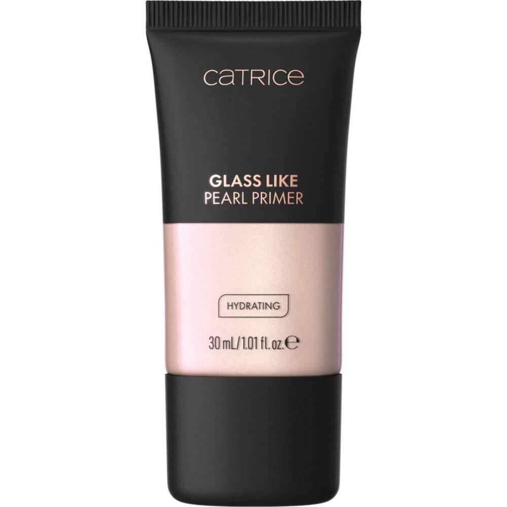 Catrice Glass Like Pearl Primer in Tube. Schwarze Tube mit Produktnamen und Inhaltsangabe. Hydrating-Label.