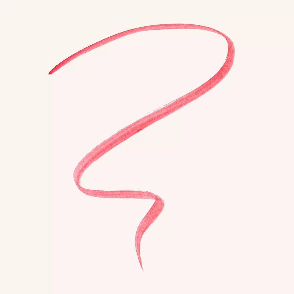 Roter Eyeliner-Strich, geschwungen. Auf hellem Hintergrund.