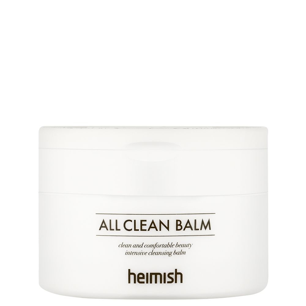 Weißer Tiegel mit schwarzer Schrift: ALL CLEAN BALM, darunter Heimish.