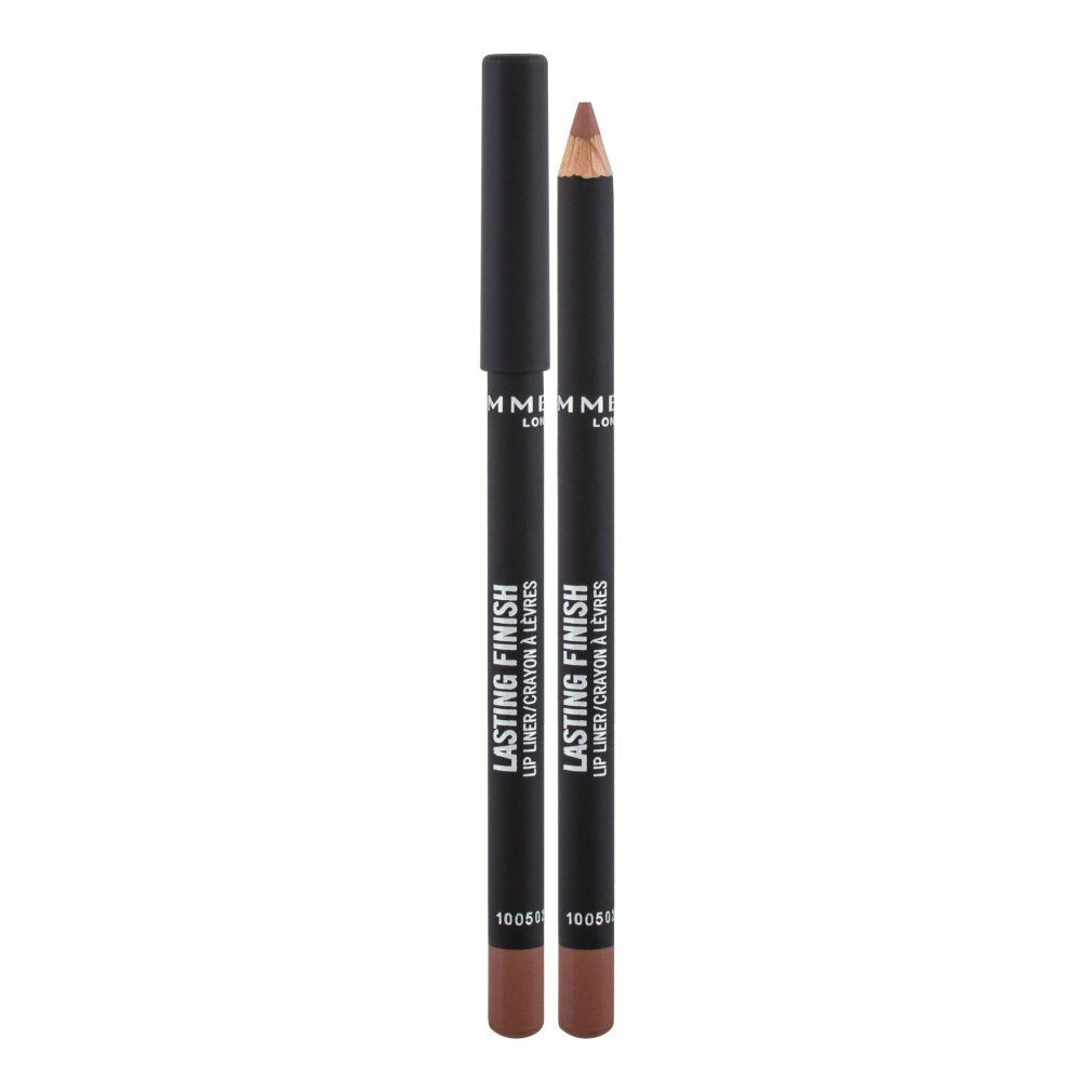 Zwei Lipliner, Rimmel London Lasting Finish. Schwarze Stifte mit brauner Mine und Kappe. Text: Lasting Finish, Lip Liner/Crayon à Lèvres.