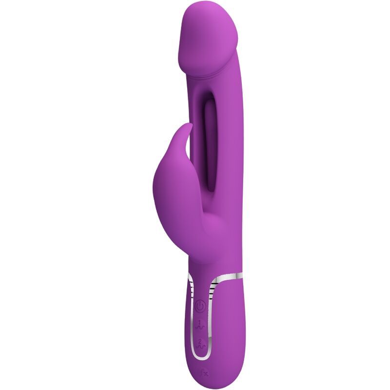 Lila Kaninchen-Vibrator mit silbernen Bedienelementen.