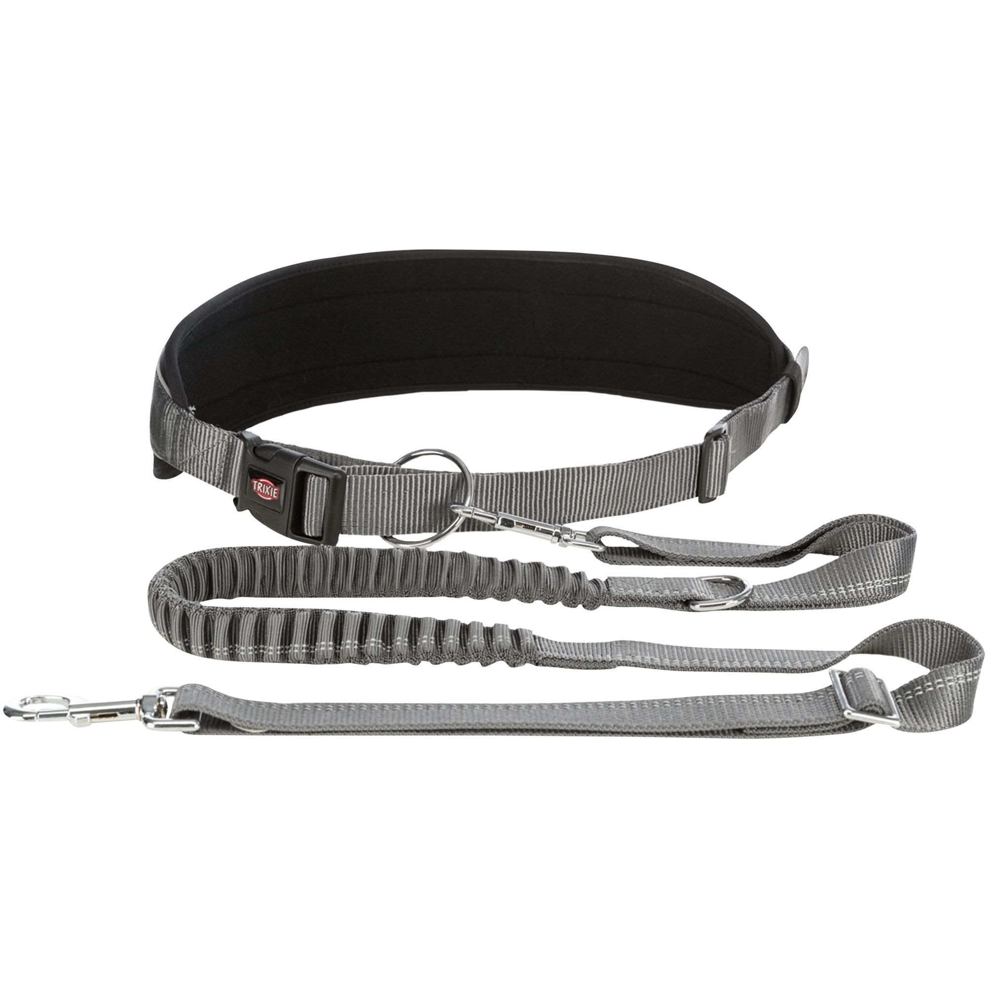 Bauchgurt mit Hundeleine - grau - Joggingleine - Bauchumfang: 75-120 cm