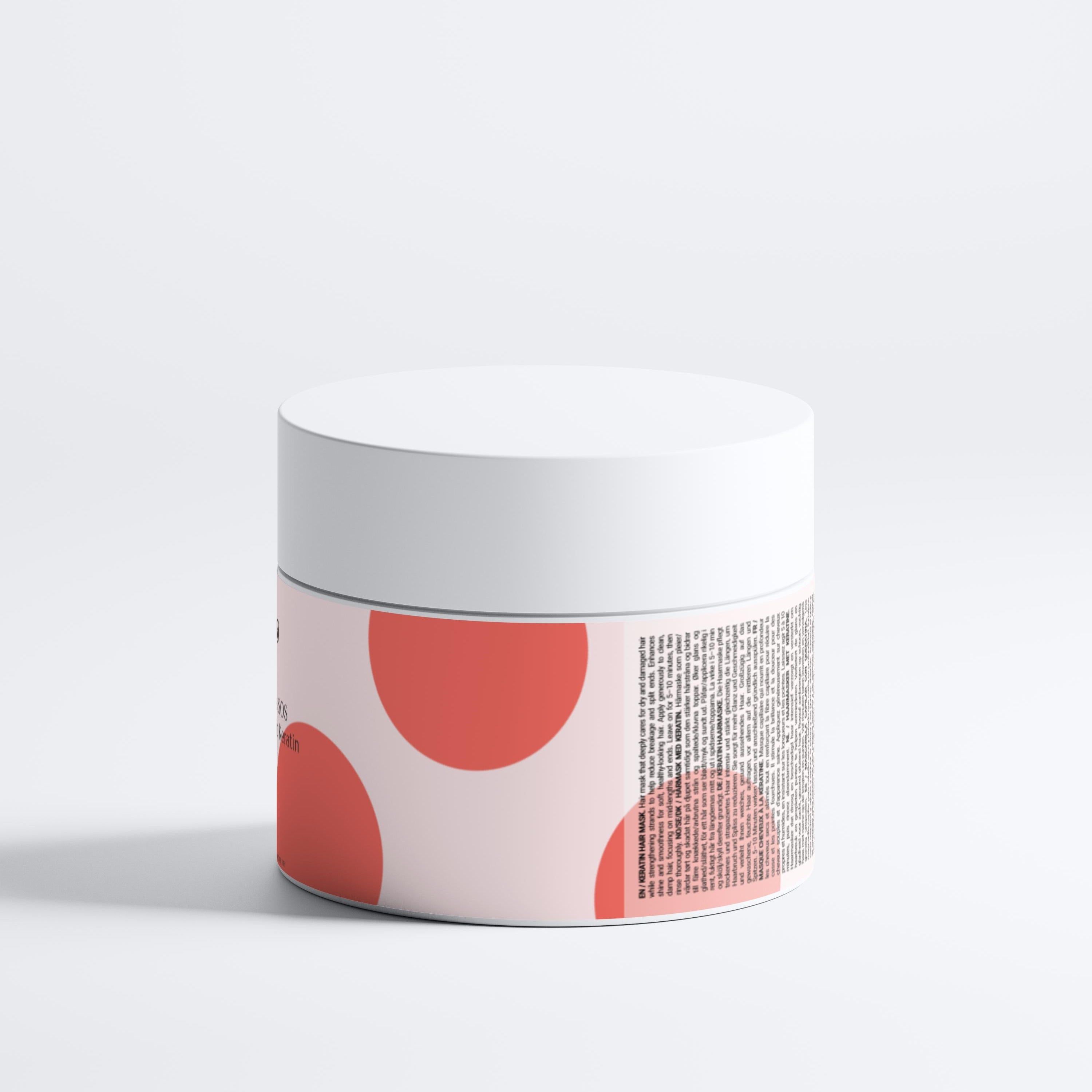 Rückseite eines Zero Skin Intensives SOS Treatment Behälters mit Text und rosa Kreisen.