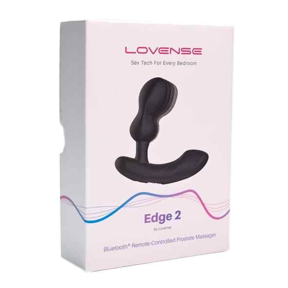 Produktverpackung mit Produktabbildung. Text: LOVENSE, Edge 2, Bluetooth Remote Controlled Prostate Massager.