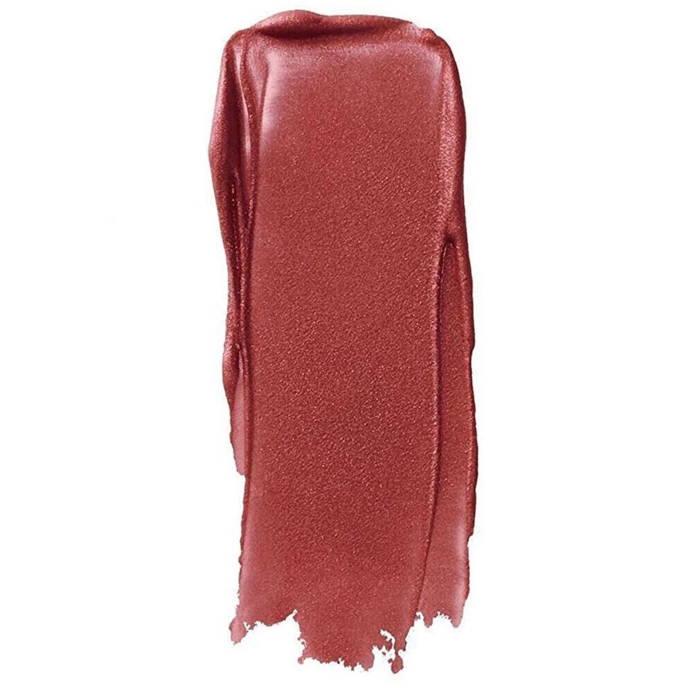 Abstrich des Nyx Liquid Suede Metallic Matte Lippenstifts. Rostfarbener Farbton mit metallischem Glanz.