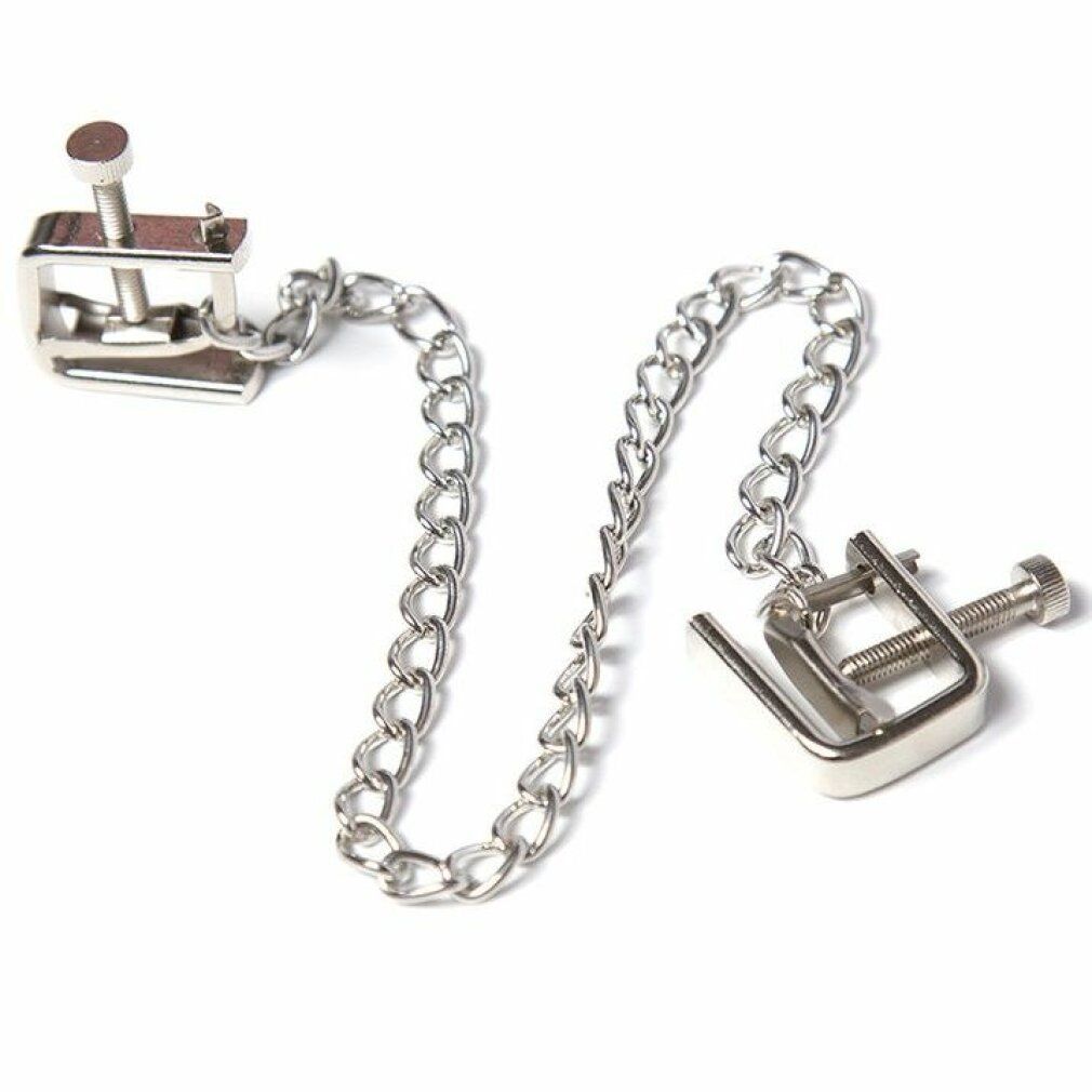 Ohmama fetish metallic screw nipple clamps and chain