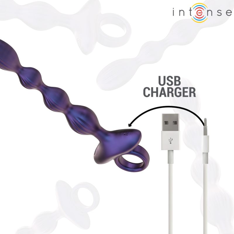 Lila Analstecker mit USB-Ladekabel. Das Kabel ist mit einem USB-Anschluss versehen.