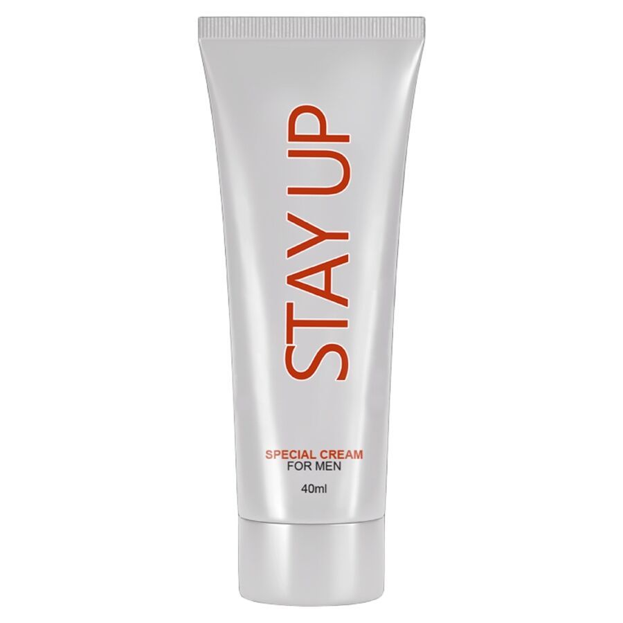 Weiße Tube mit "STAY UP" in roter Schrift. Darunter "SPECIAL CREAM FOR MEN" und "40ml".