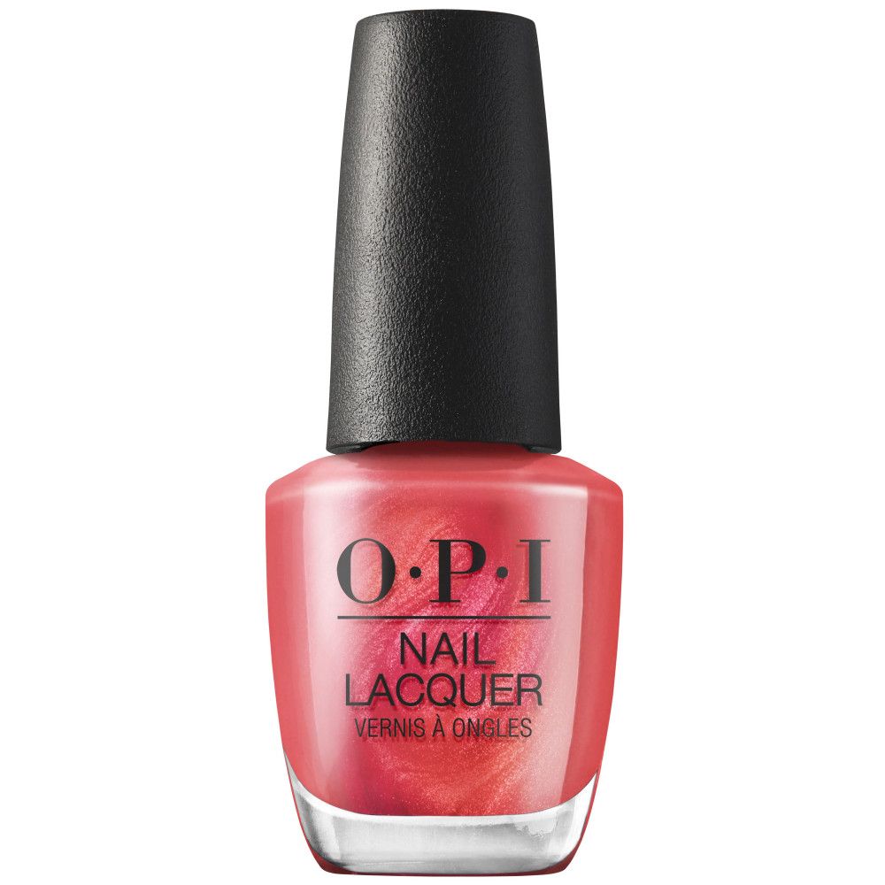 OPI Nagellacke Flasche. Rosa Farbton, schwarzer Deckel. Schriftzug 'Nail Lacquer'.