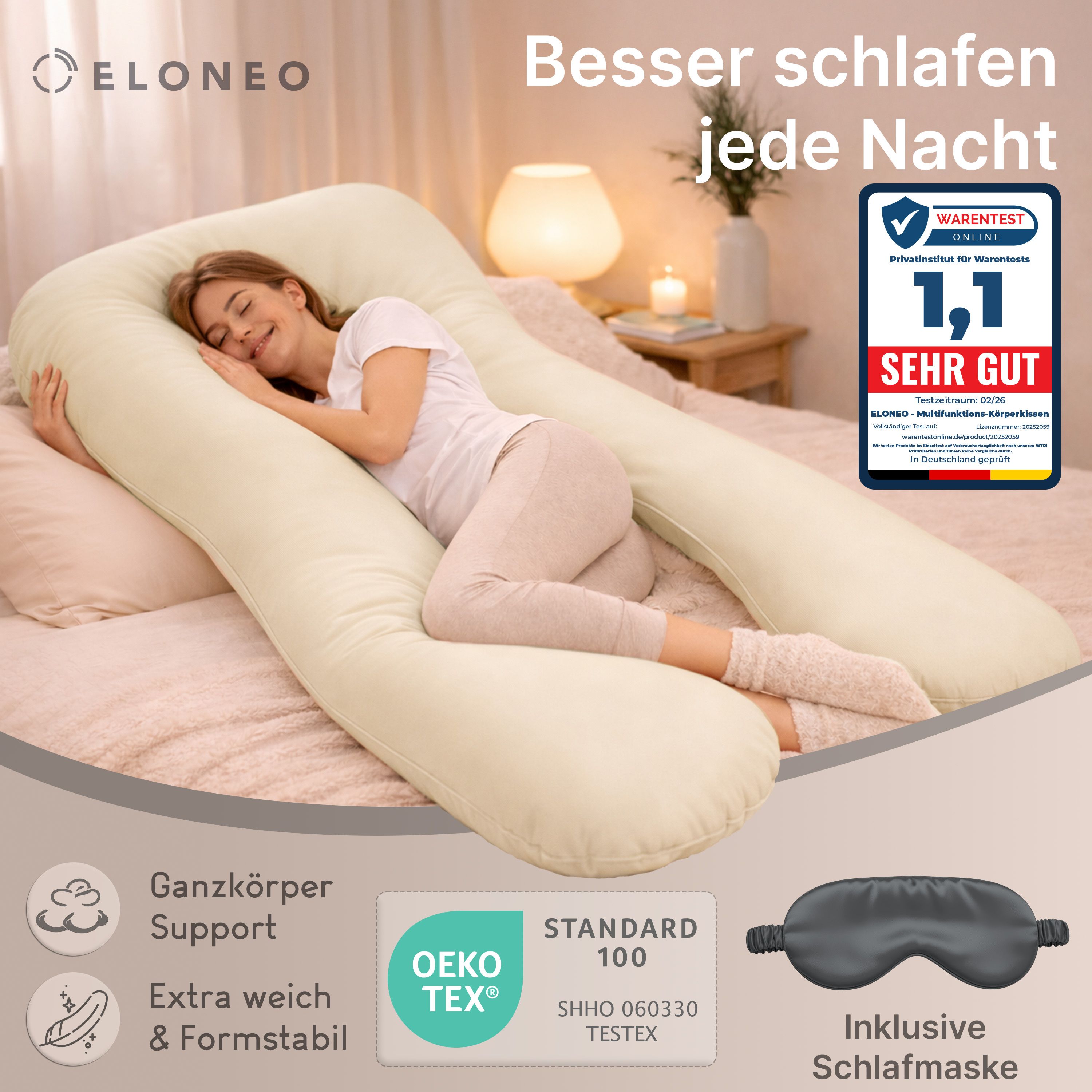 Multifunktions-Körperkissen mit Schlafmaske
