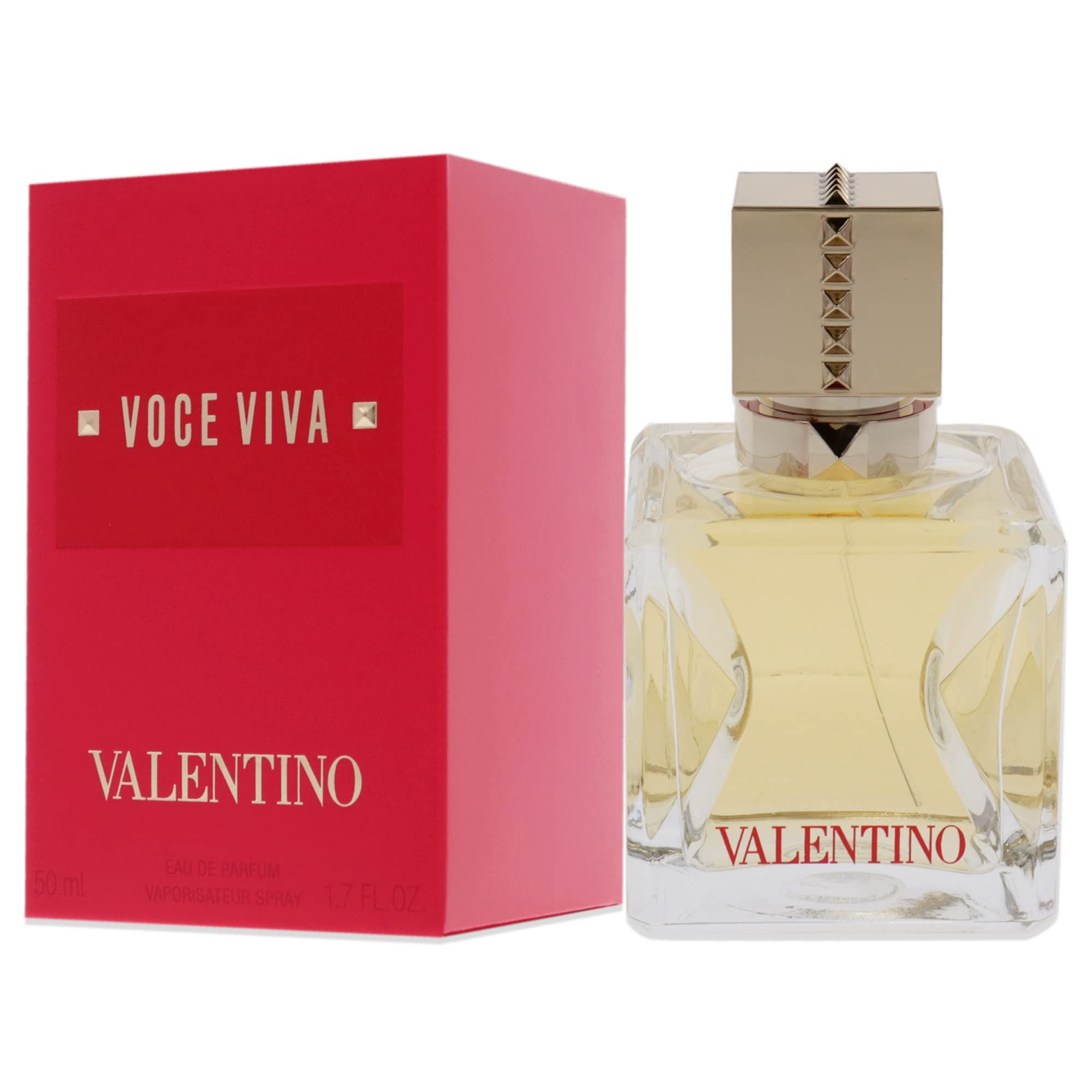 Valentino Voce Viva Eau de Parfum Verpackung. Rote Verpackung mit goldenem Text. 50 ml.
