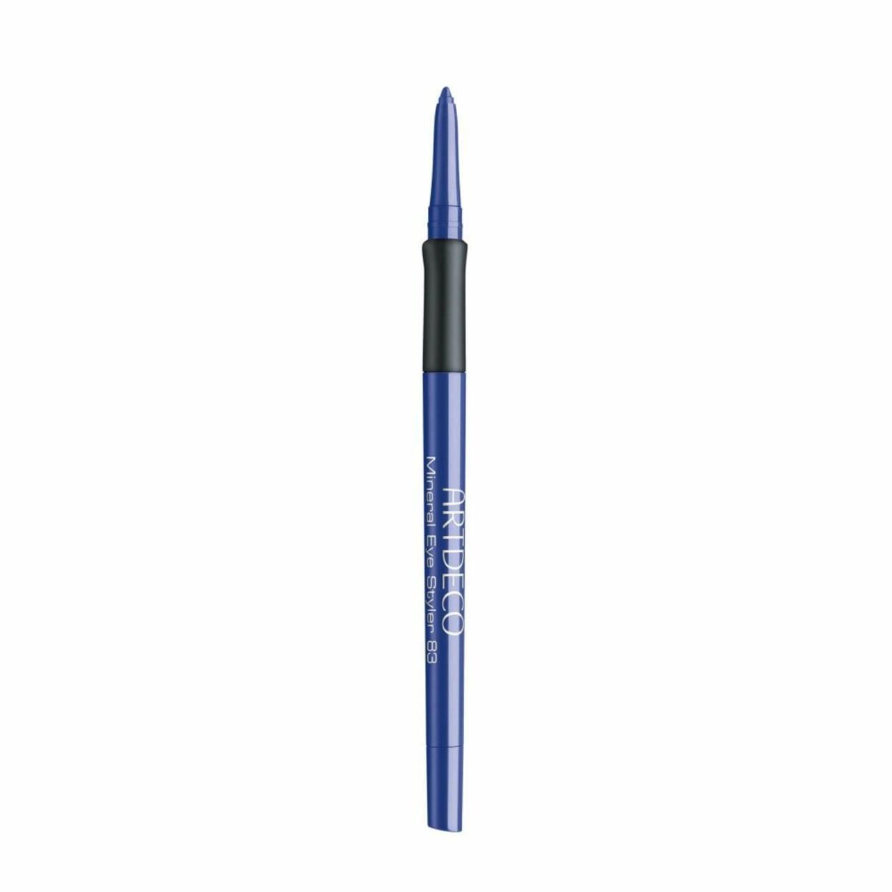 Blauer Artdeco Pure Minerals Mineral Eye Styler. Schwarzer Griff. Produktname und Farbnummer auf dem Stift.