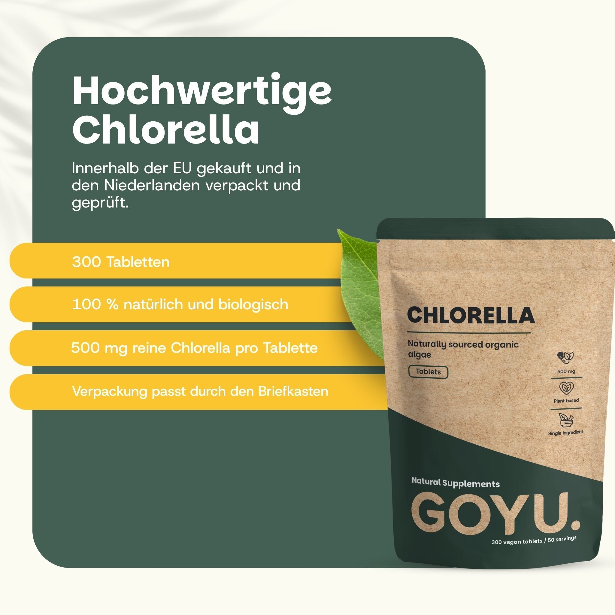 Hochwertige Chlorella Tabletten: 300 Stück, 100% natürlich, 500mg reine Chlorella pro Tablette.