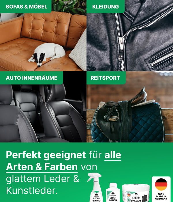 Emma Grün® Lederpflege Komplettset mit Reiniger, Lotion & Balsam
