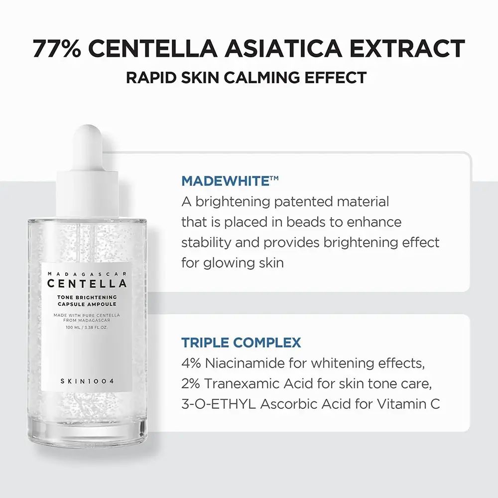 Flasche mit Pipette, die Centella Asiatica Extrakt enthält. Enthält MadeWhite und Triple Complex.