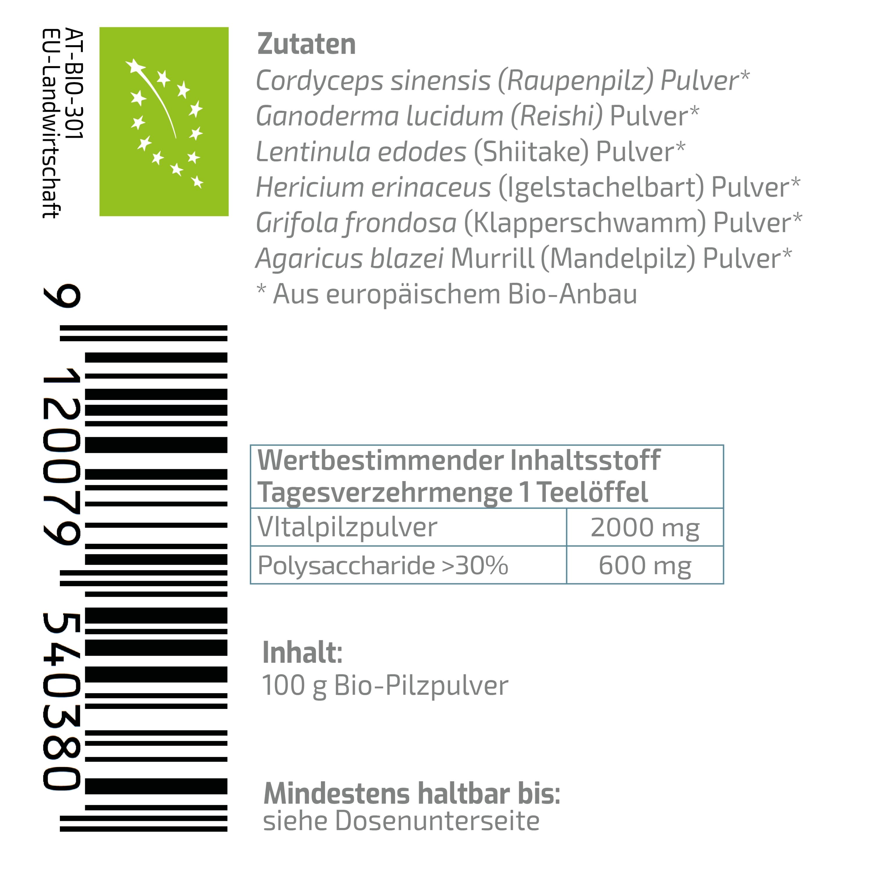 Rückseite einer BEAUVITAL Dose mit Zutatenliste, Nährwertangaben und Bio-Siegel.