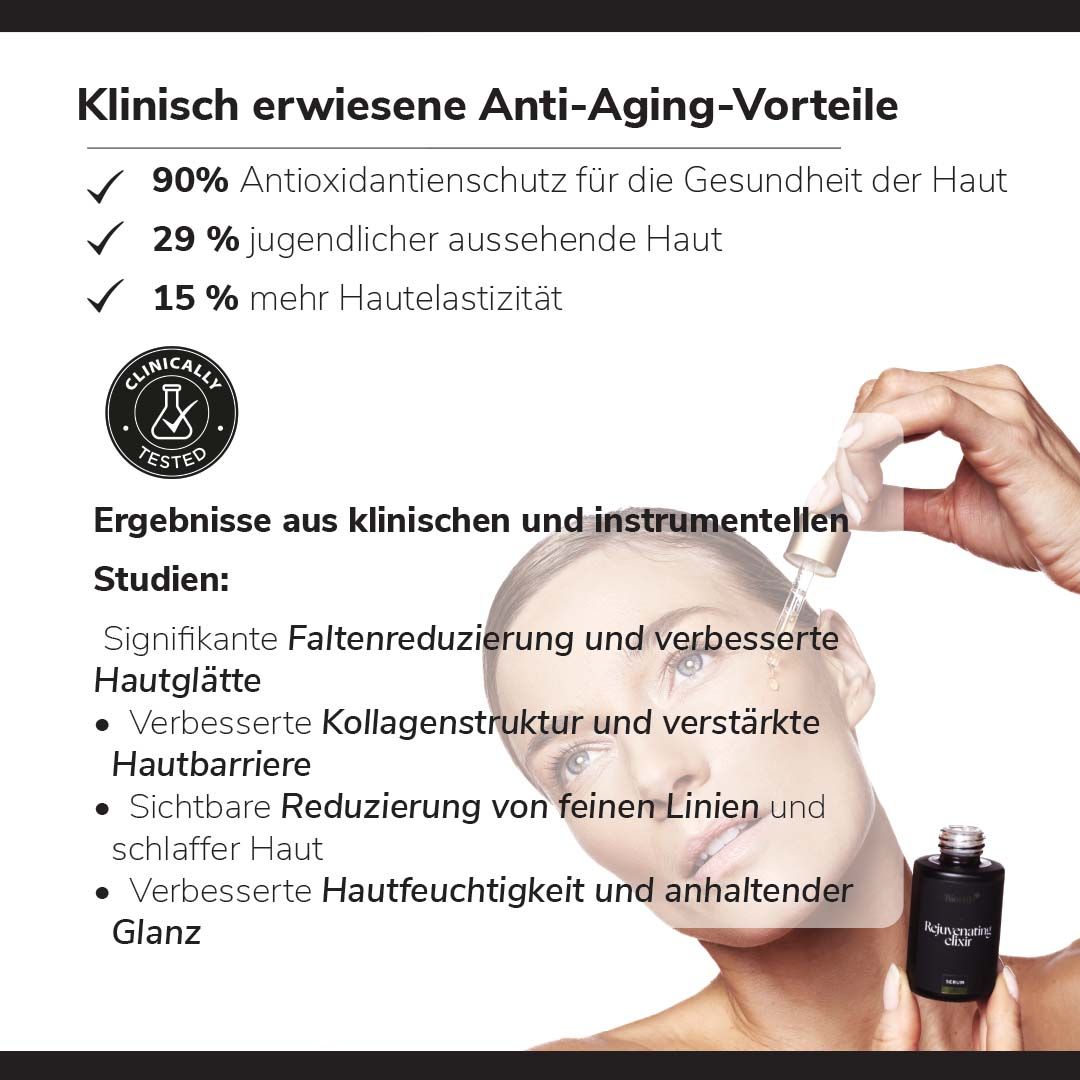Klinische Ergebnisse des Biostile Rejuvenating Elixir Serums auf einer Frau.