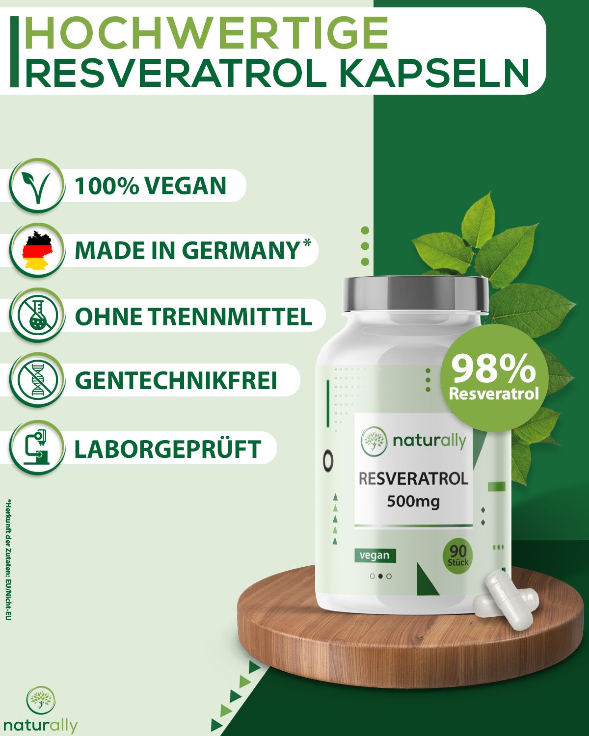 naturally Resveratrol | 500 mg reines Extrakt vom japanischen Staudenknöterich