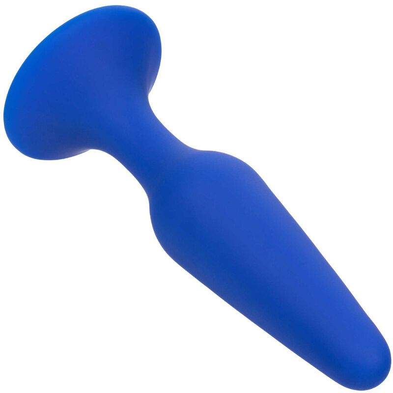 Blauer Anal Plug mit breiter Basis und konischer Form. Aus Silikon.