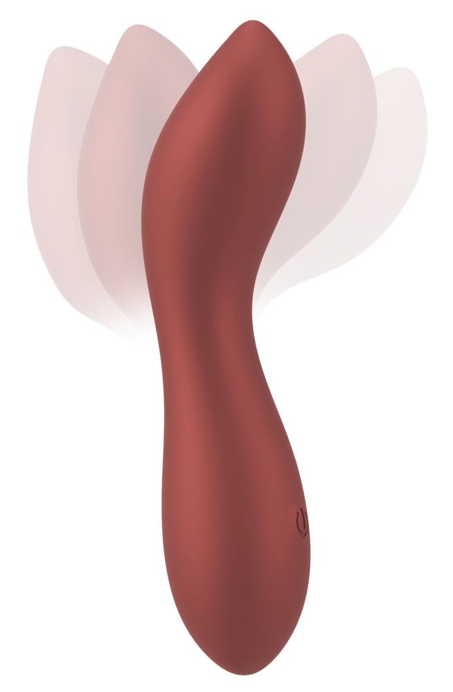 Ein roter G-Punkt-Vibrator in Bewegung, der seine Flexibilität zeigt.