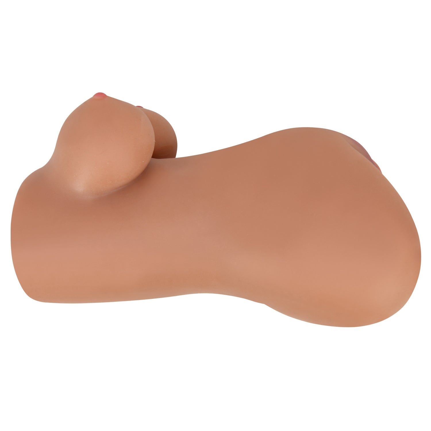 Masturbator, seitliche Ansicht. Hautfarben, mit Brust und Vulva. Aus Silikon.