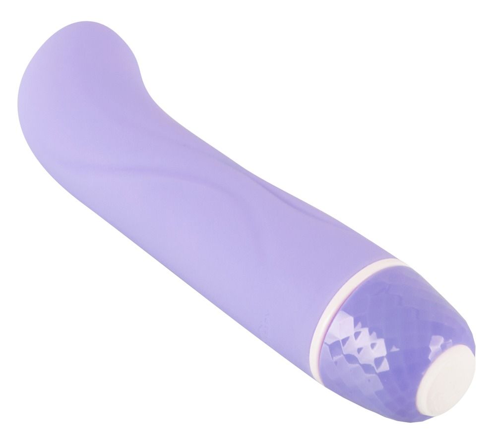 Lila Mini G-Punkt Vibrator mit geschwungenem Design und geripptem Sockel.