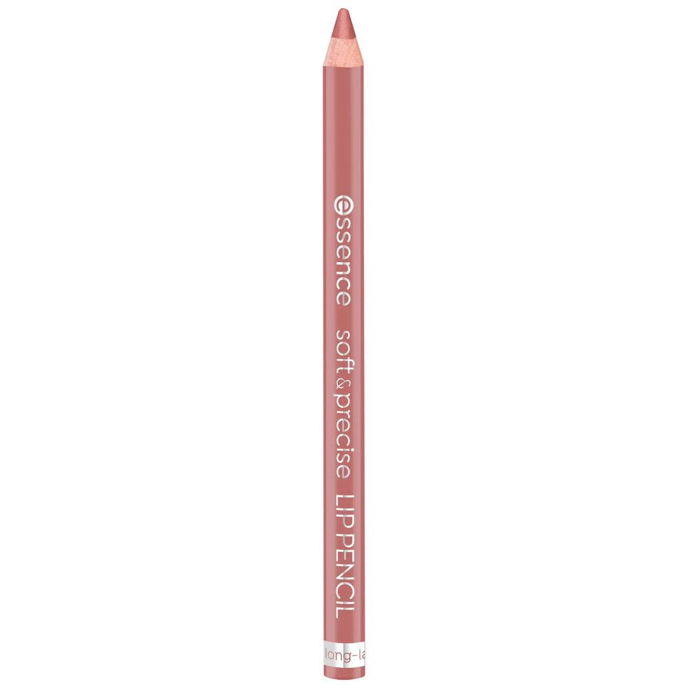 Lippenkonturenstift, rosa. Aufschrift: essence soft & precise LIP PENCIL. Spitze und Stiftende in gleicher Farbe.
