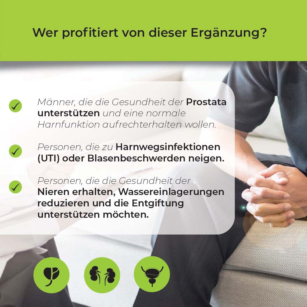 Für wen ist Biostile Urovit geeignet? Männer, Harnwegsinfektionen, Nierengesundheit.