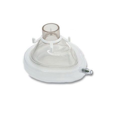 Beatmungsmaske, transparentes Material, weißer Rand, Anschlussstück. Für Erwachsene/Jugendliche.