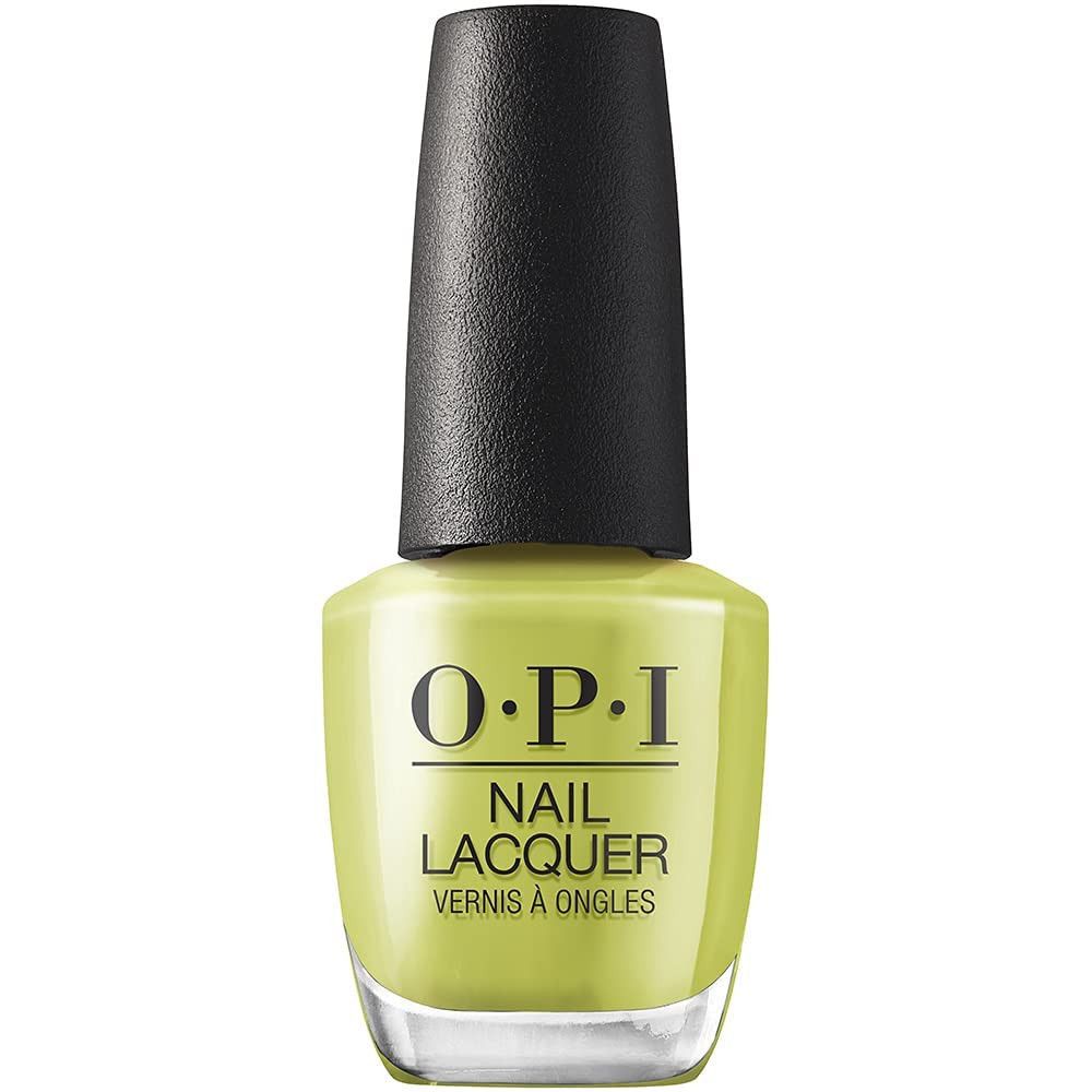 OPI Nagellack-Flasche. Grüner Nagellack mit schwarzem Deckel. Aufschrift: OPI, Nail Lacquer, Vernis à Ongles.