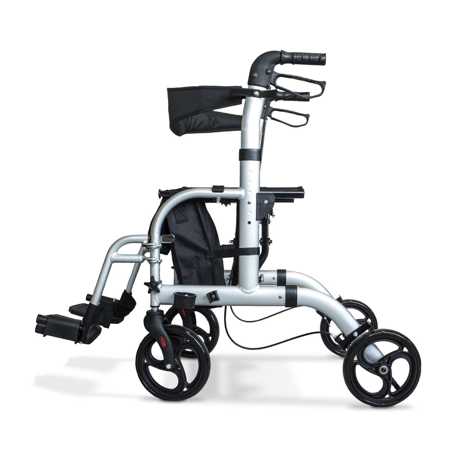 Antar Aluminium Vierrad Rollator und Rohlstuhl in einem mit Fußstütze