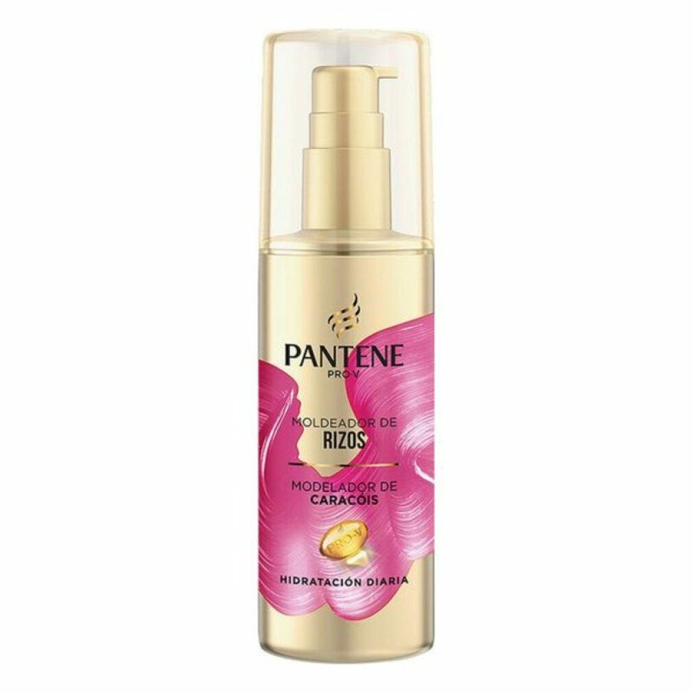 Goldfarbene Flasche mit Pumpverschluss. Aufschrift: Pantene Pro-V, Moldedor de Rizos, Modelador de Caracóis, Hidratación Diaria.