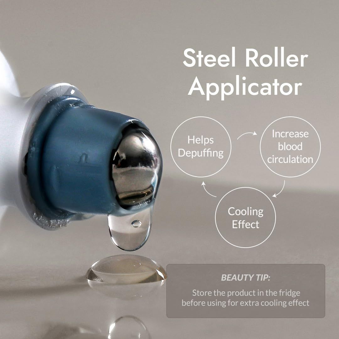 Stahlroller-Applikator. Hilft bei Abschwellung, erhöht die Durchblutung, kühlt. Beauty-Tipp: Im Kühlschrank aufbewahren.