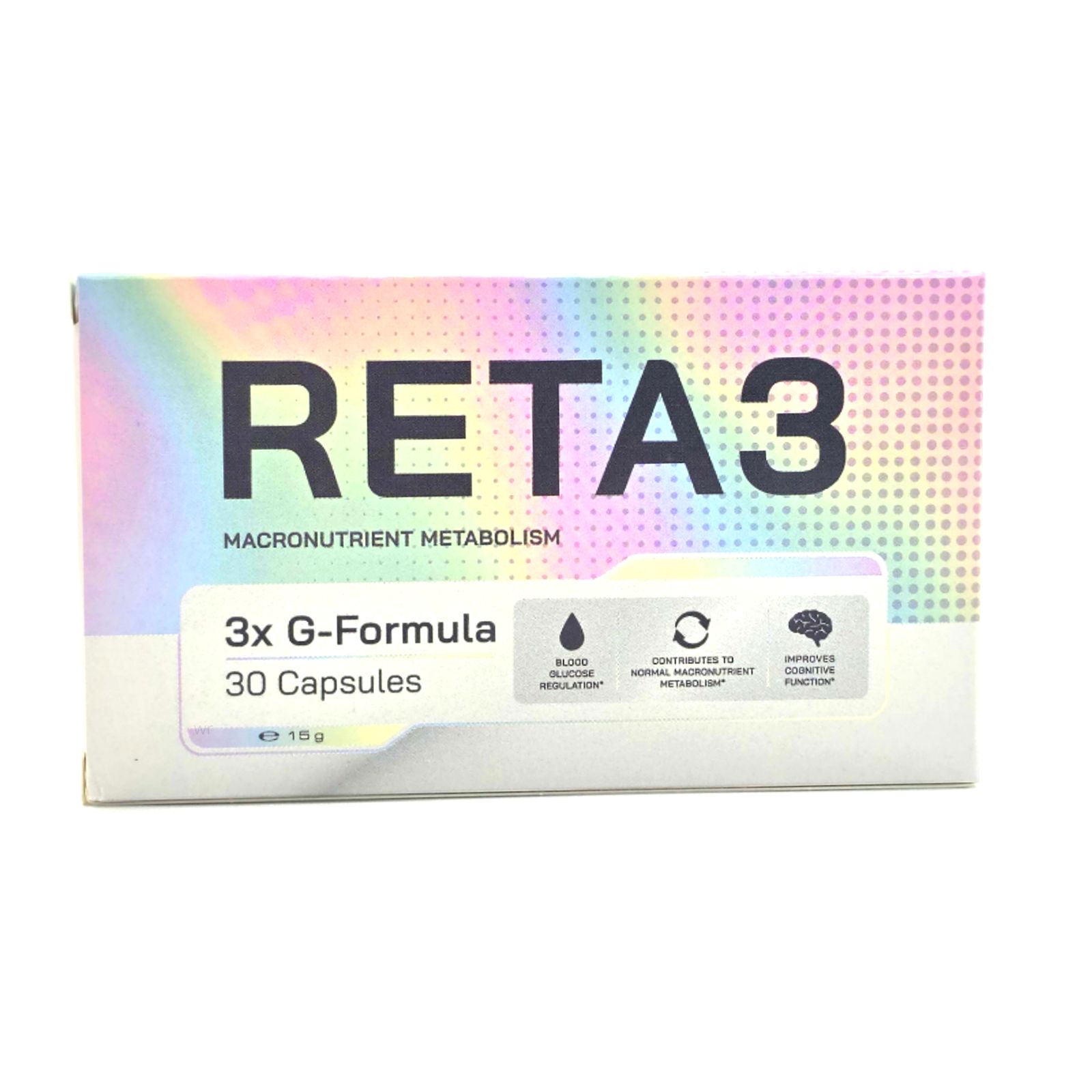 RETA3 Packung mit 30 Kapseln, G-Formel für den Makronährstoffwechsel.